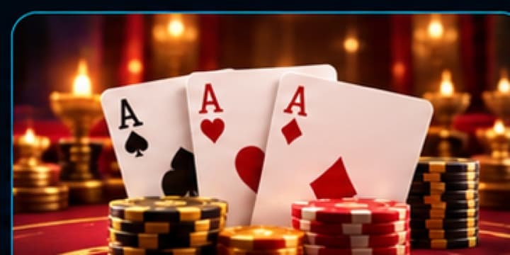Playing cards and chips on a casino table